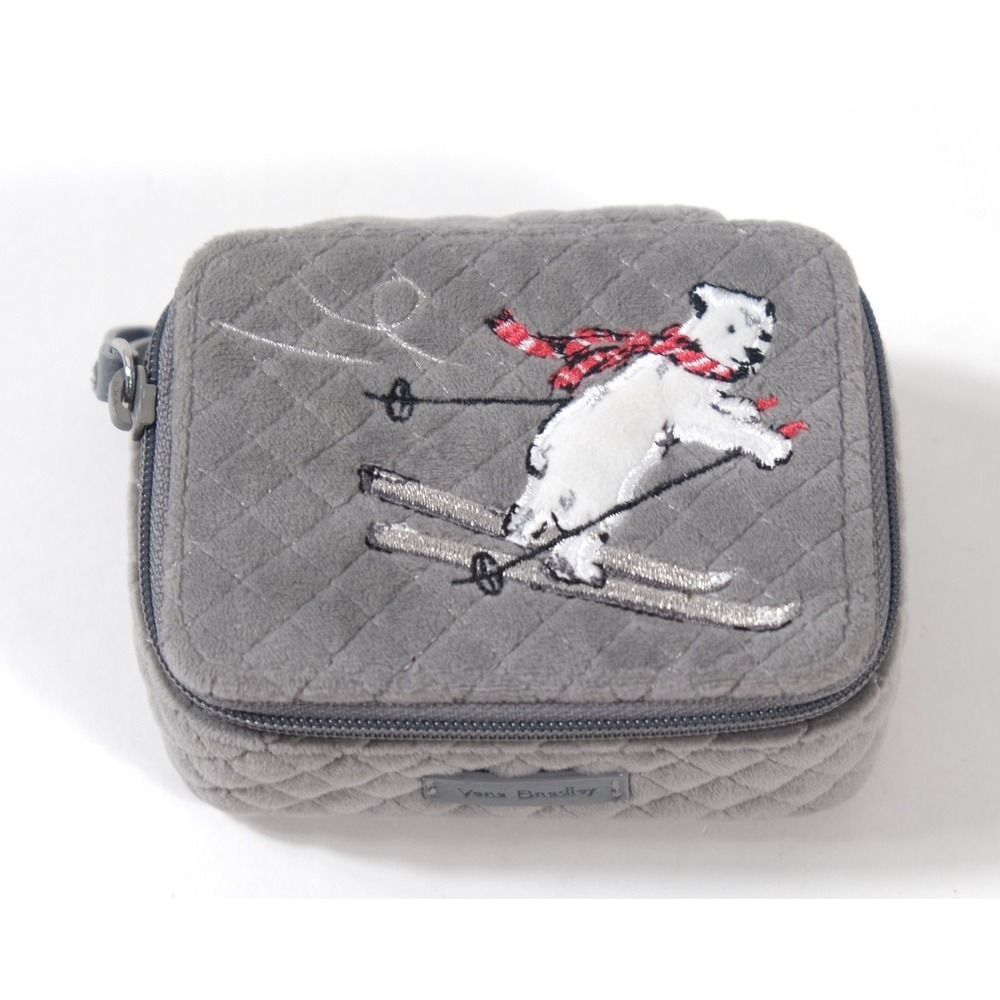 Vera Bradley Pill Case Women OS Grey Polar Bear Skiing Quilted Velvet Organizer